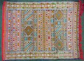 Caucasian Soumak type wool rug, diamond and geometric flat woven kilim, 180cm x 132cm