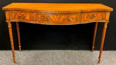 A George III style mahogany canteen sideboard, serpentine-shaped mahogany cross-banded top, three