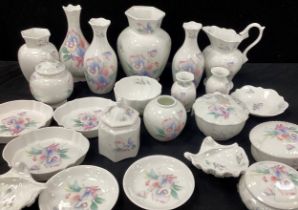 Aynsley ‘Little Sweetheart’ ware including; trinket trays, vases, jug, lidded pots; etc