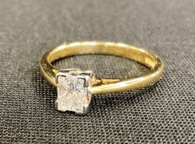A certified diamond solitaire ring, rectangular princess cut diamond 0.44ct, colour H, clarity