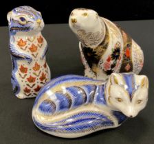 Royal Crown Derby paperweights including; 1128 Polar Bear, Chipmunk, Artic Fox, mostly silver