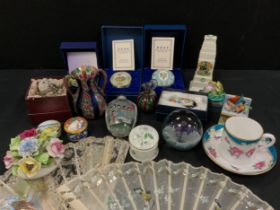 Halcyon days enamels pill boxes including; ‘Diana', 'The Tea Party', others include Limoges;