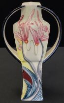 A Black Ryden pottery Dancing Wind pattern twin handled vase, impressed marks, 27cm high