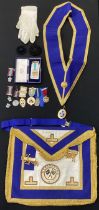 Masonic Regalia - Chatsworth Lodge No 3430 9ct gold medal, others base metal, Royal Masonic