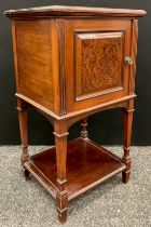 A Gillows of Lancaster mahogany and amboyna bedside cabinet / pot-cupboard, 76cm high x 42cm wide