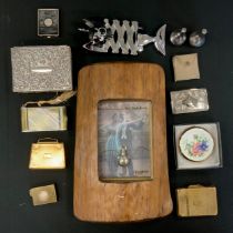 Ladies accessories including; Corona lighter, compact mirrors, silver plated cigarette case, lazy