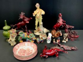 Oriental - Chinese Wucai style figures including; two boys holding dragon figure group, 20 cm