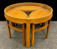 Mid Century Design - A Nathan Furniture Teak ‘Trinity’ coffee table, the circular glass-topped