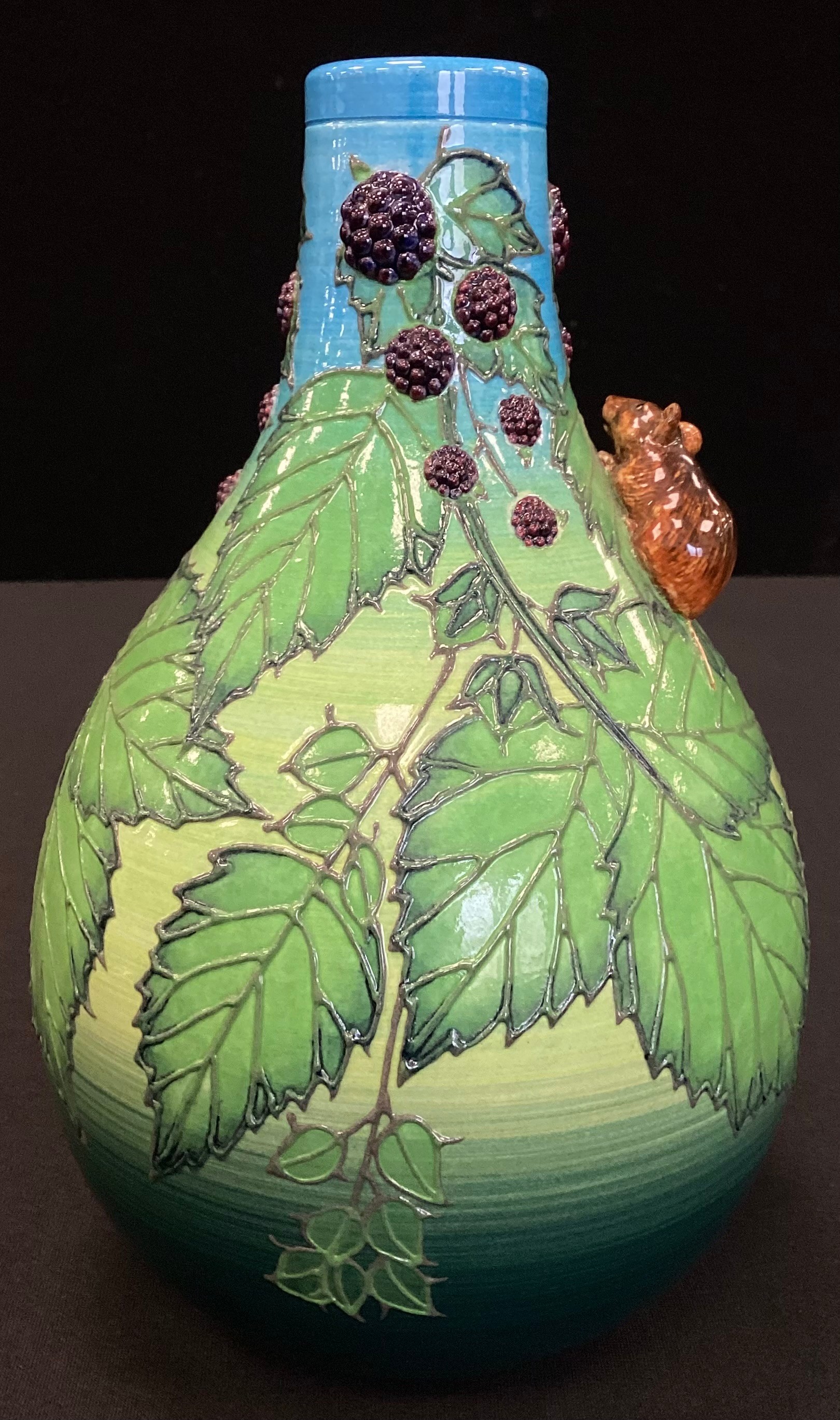 A Sally Tuffin Dennis China Works limited edition bottle vase, tube lined and relief decorated - Image 2 of 3