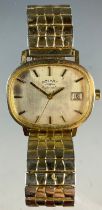 A Rotary 9ct gold cased automatic wristwatch, rounded Rectangular Tv silvered dial, block baton