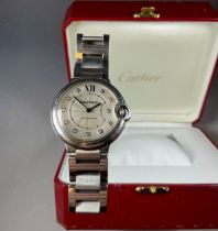 Cartier - a stainless steel cased automatic Ballon Bleu wristwatch, ref 3284, textured silver dial