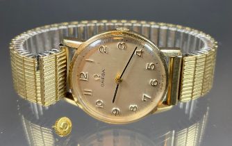 Omega - ladies 9ct gold cased watch head, brushed silver dial, Arabic numerals, minute track, 620