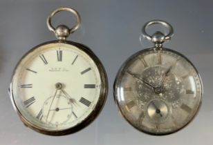 A Victorian silver open face pocket watch, 50mm diameter case, floral dial, gilt Roman numerals,