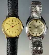 A Waltham stainless steel cased wristwatch, 35mm case, with textured dial, block baton markers,