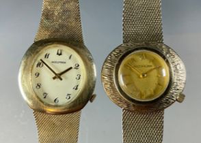 Bulova - a vintage 1970s 14ct gold filled cased bracelet wristwatch, 31mm case, cream oval dial,