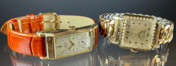 Gruen - a 1940s Precision rolled gold cased wristwatch, rectangular silvered dial, baton markers,