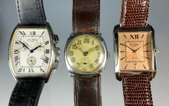 Rotary - a 1940s military style wristwatch, silvered dial, yellowed crystal, bold Arabic numerals,