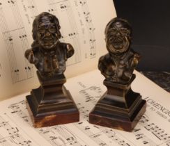 Continental School (19th century), a pair of bronze character heads, cast in the manner of Franz
