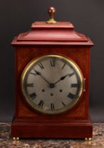 An early 20th century mahogany bracket-form mantel clock, 20cm circular silvered dial inscribed with