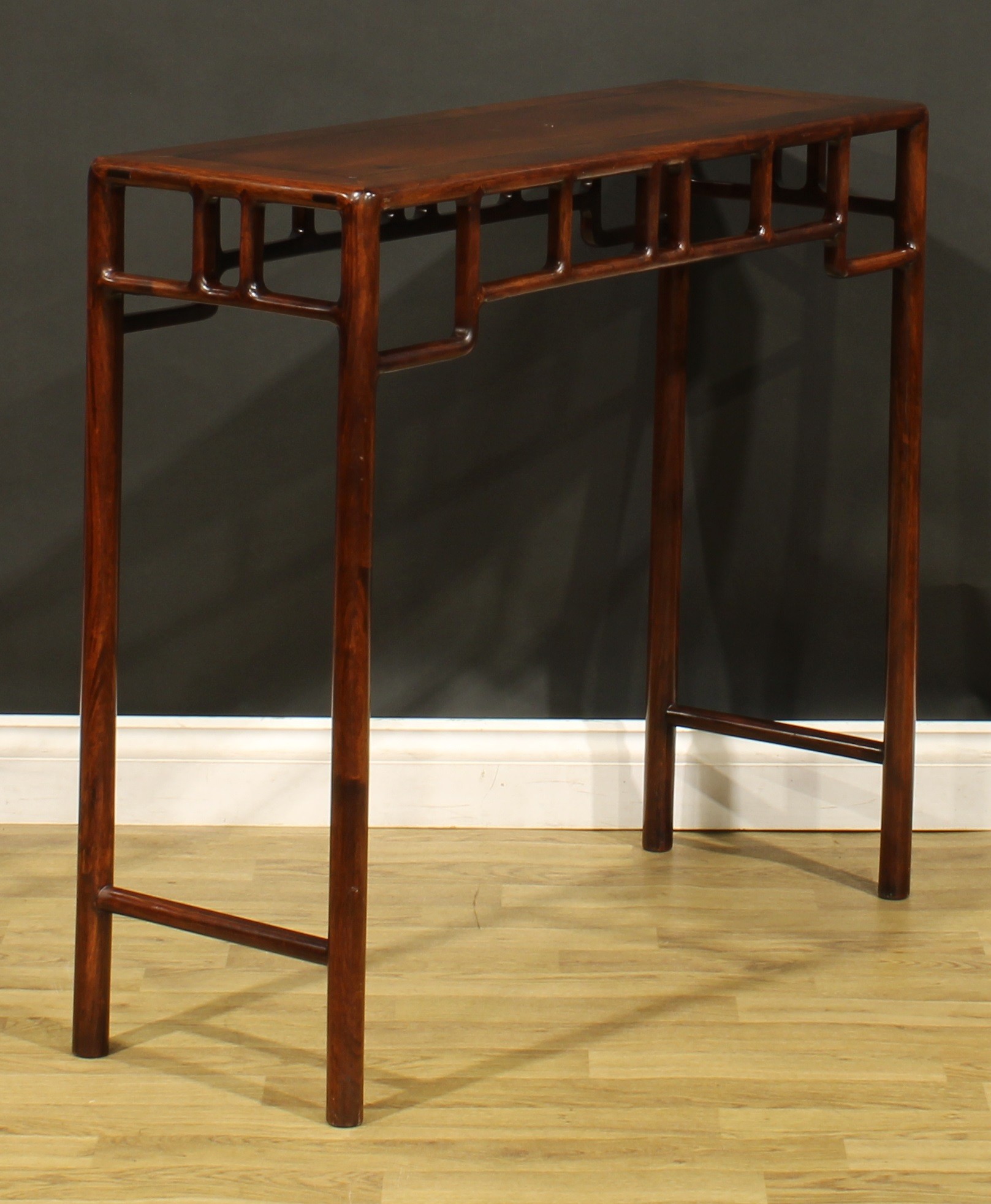 A Chinese hardwood side or altar table, of domestic proportions, rectangular top above a deep - Image 3 of 5