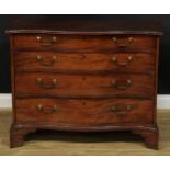 A George III mahogany serpentine chest, slightly oversailing top with moulded edge above four long