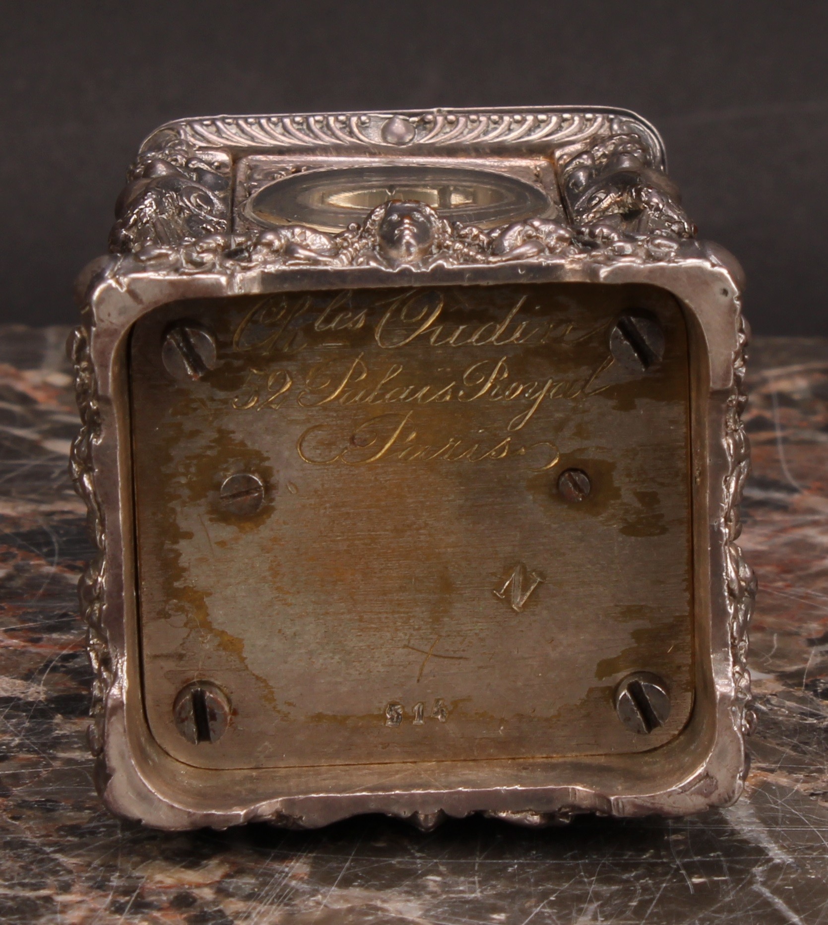 A 19th century French silver plated miniature carriage timepiece, 2.5cm clock dial inscribed with - Image 8 of 8