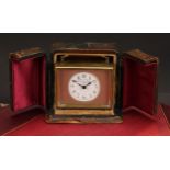 An early 20th century lacquered brass carriage timepiece, 4cm circular enamel dial inscribed S Smith