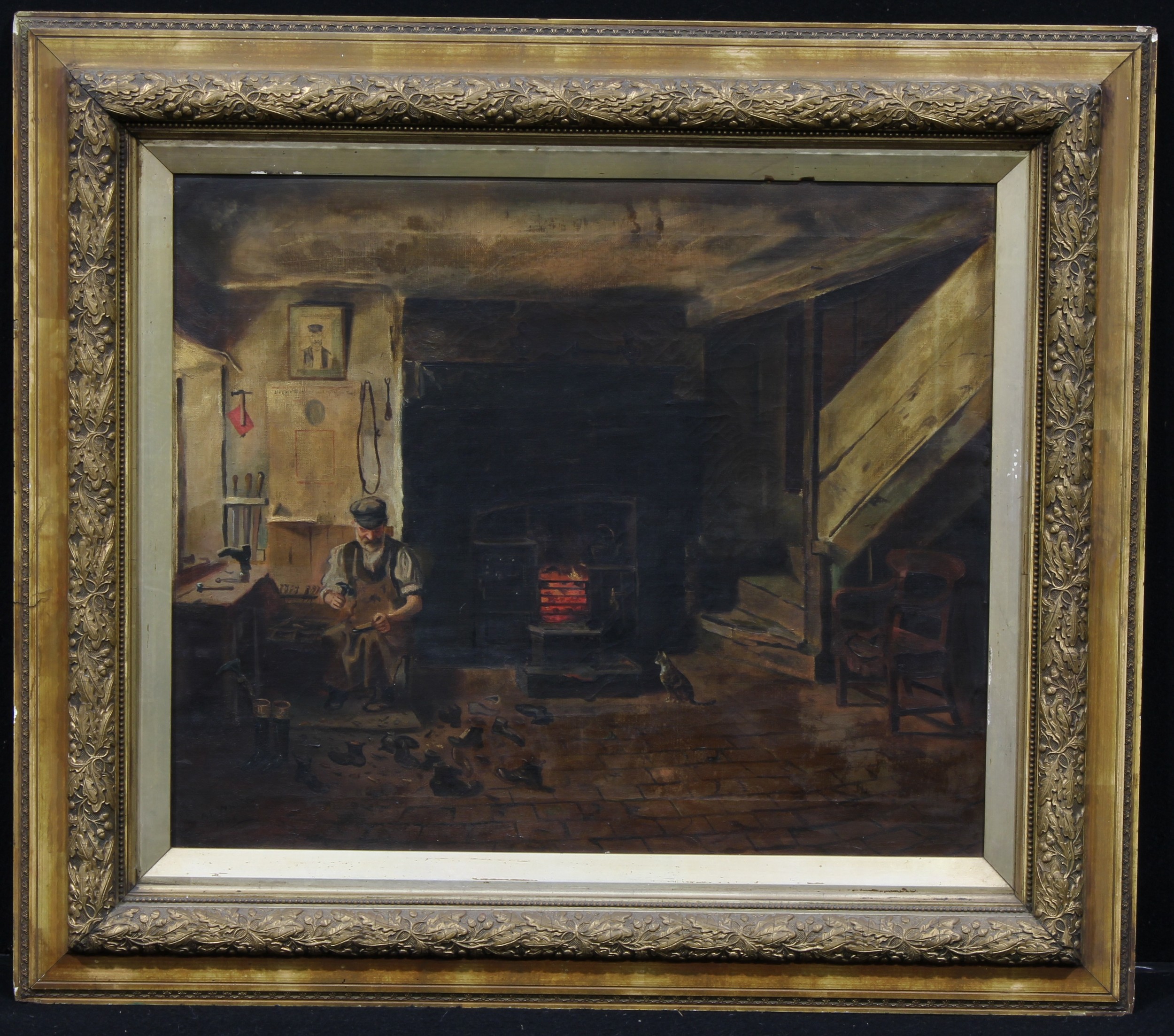 A.E. White (early 20th century) Cobbler at Last, signed and dated 1906, oil on canvas, 49.5cm x 60cm - Image 2 of 4