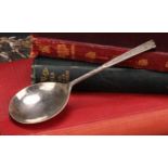 An early 18th century silver spoon, probably Norwegian, the stem engraved with a flower on a