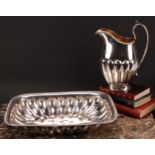 A 19th century Russian silver half-fluted rectangular ewer and basin, gadrooned borders, gilt