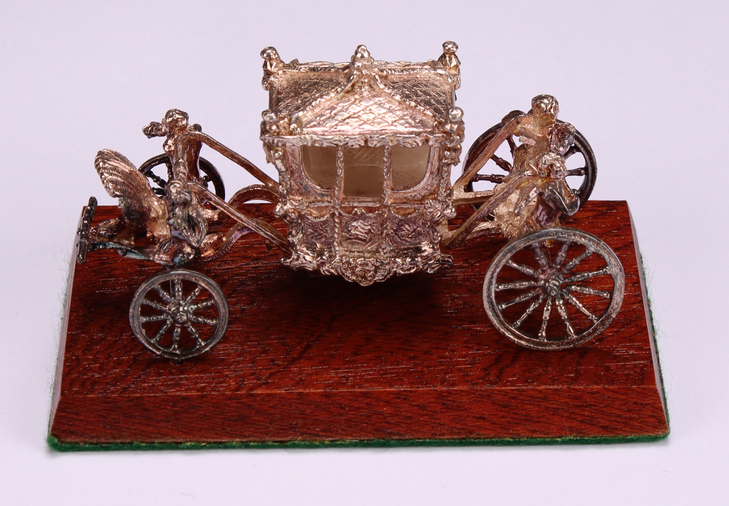 An Elizabeth II cast silver royal commemorative model, the State Coach, 7.5cm long, Birmingham 1977, - Image 3 of 6