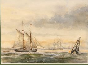 Stefan D Nowacki (Bn. 1953) Busy Harbour at Sunrise signed, watercolour, 26.5cm x 35cm