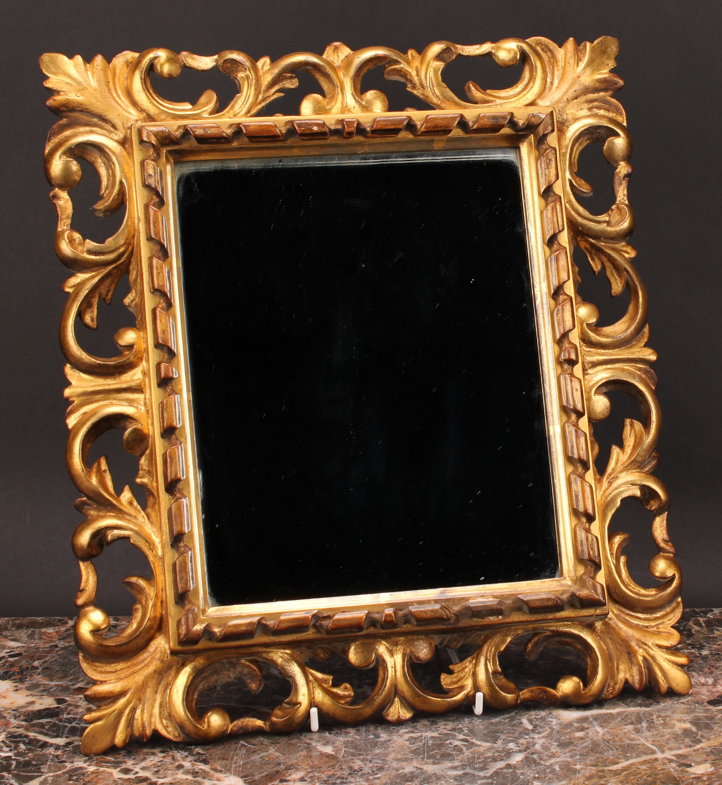 A 19th century giltwood looking looking glass, rectangular mirror plate, pierced and carved acanthus - Image 2 of 3