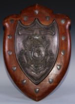 Sport - an Art Nouveau silver presentation trophy shield, Worthing & District Cricket League,