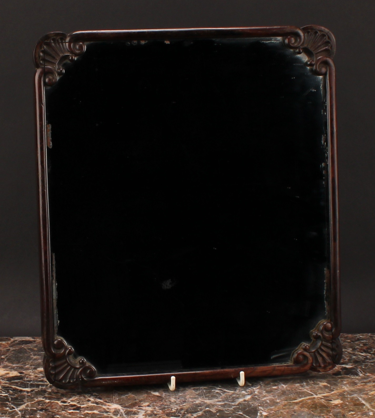 A 19th century rosewood looking glass, plain mirror plate, shells to angles, 38cm x 33cm - Image 2 of 2