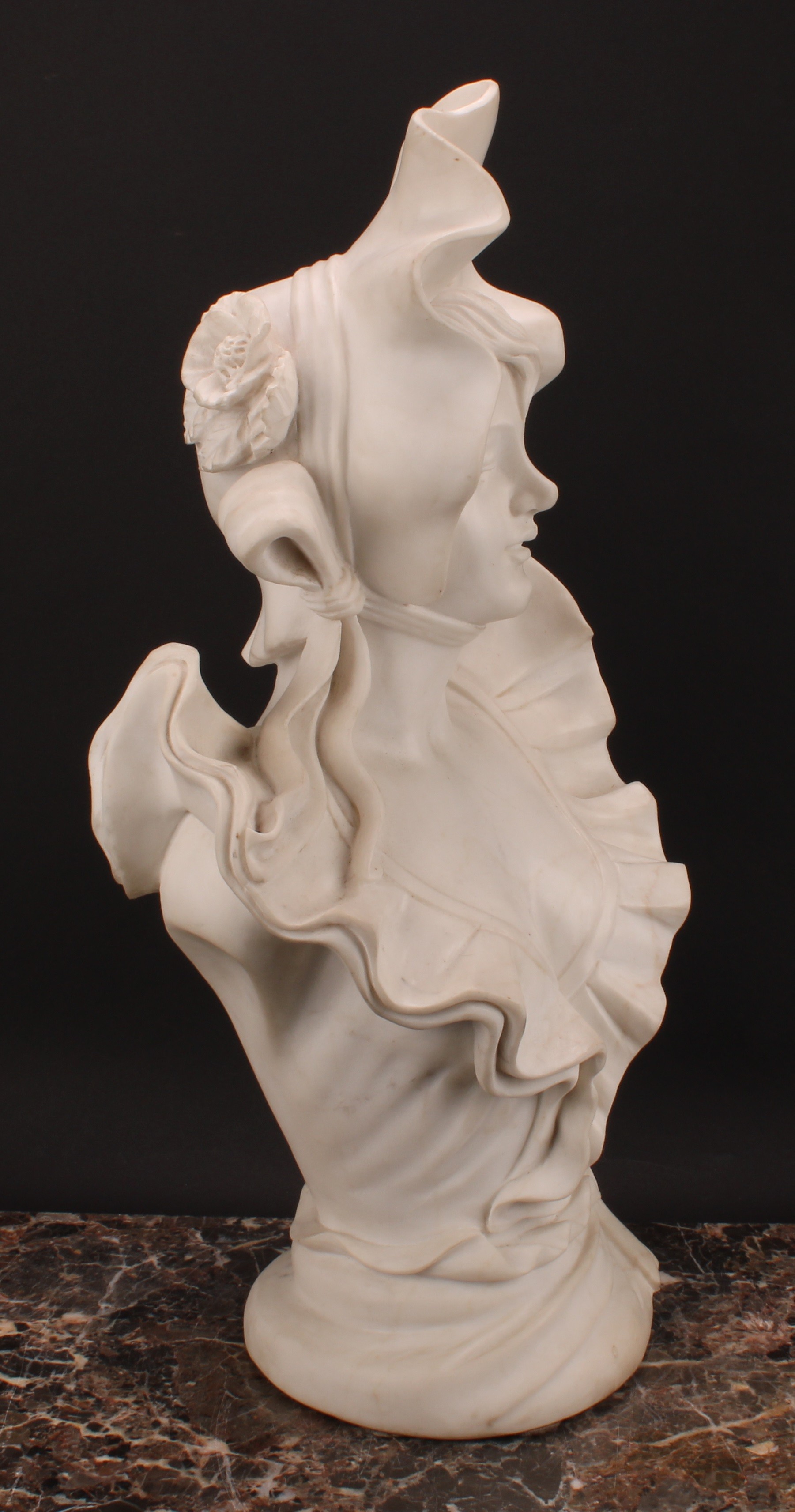 Continental School, a white marble bust, à la mode maiden, 57cm high - Image 4 of 5