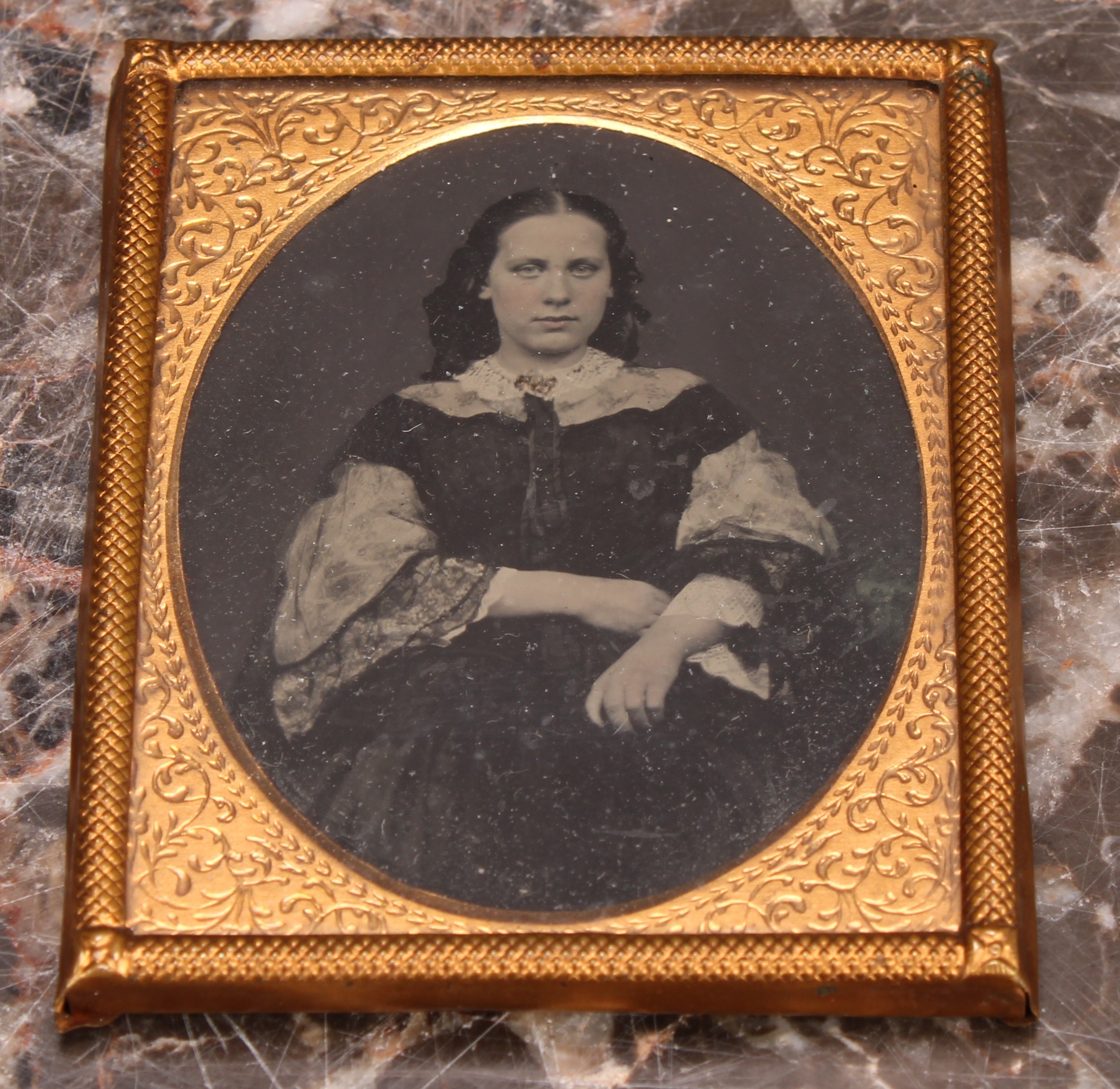 Photography - a 19th century ambrotype photograph on glass, of a lady, red Morocco case, 9cm long, - Image 5 of 9