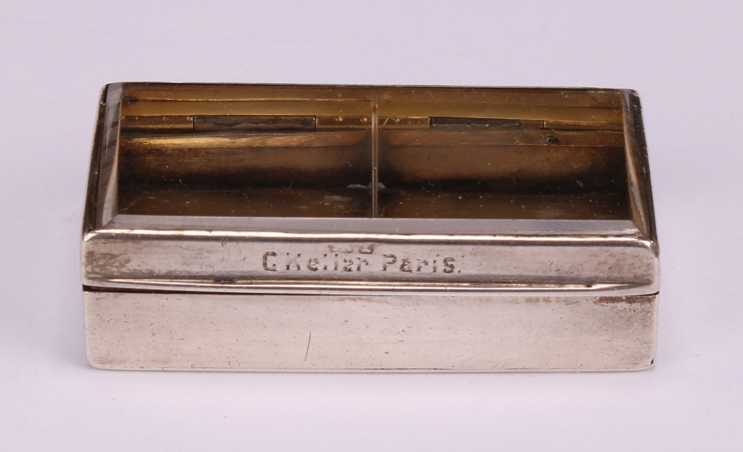 A Victorian silver rectangular stamp box, hinged glazed cover enclosing a gilt interior with two - Image 2 of 5