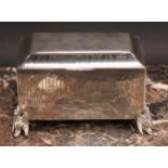 A Victorian silver table casket, bright-cut engraved with pointed arched panels and fruiting leafy