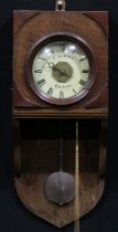 A 19th century oak hooded alarum wall clock, 16cm dial inscribed J. Kiddey, Kirk Ireton, Roman