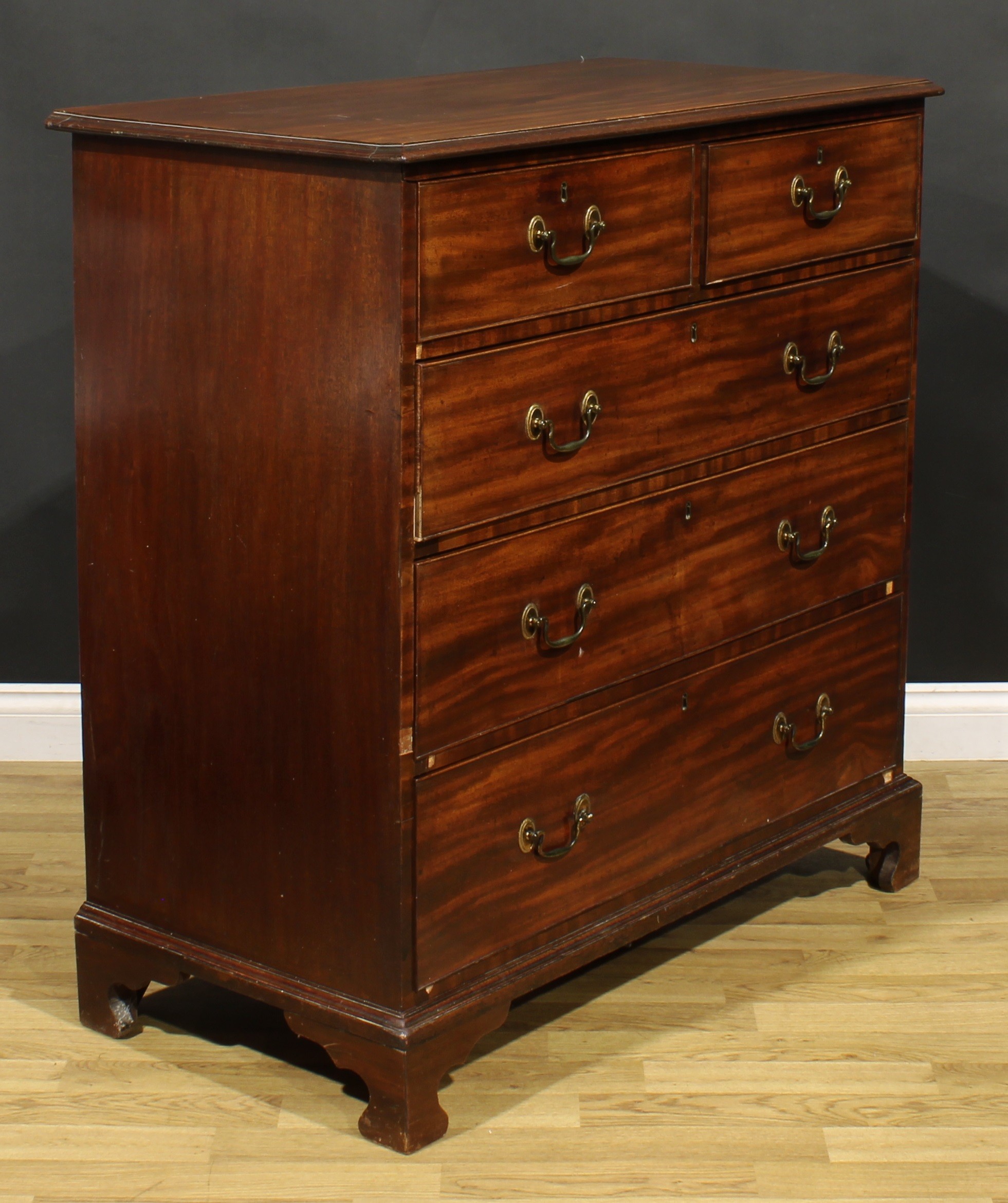 A George III mahogany chest, rectangular top with moulded edge above two short and three long - Image 3 of 6