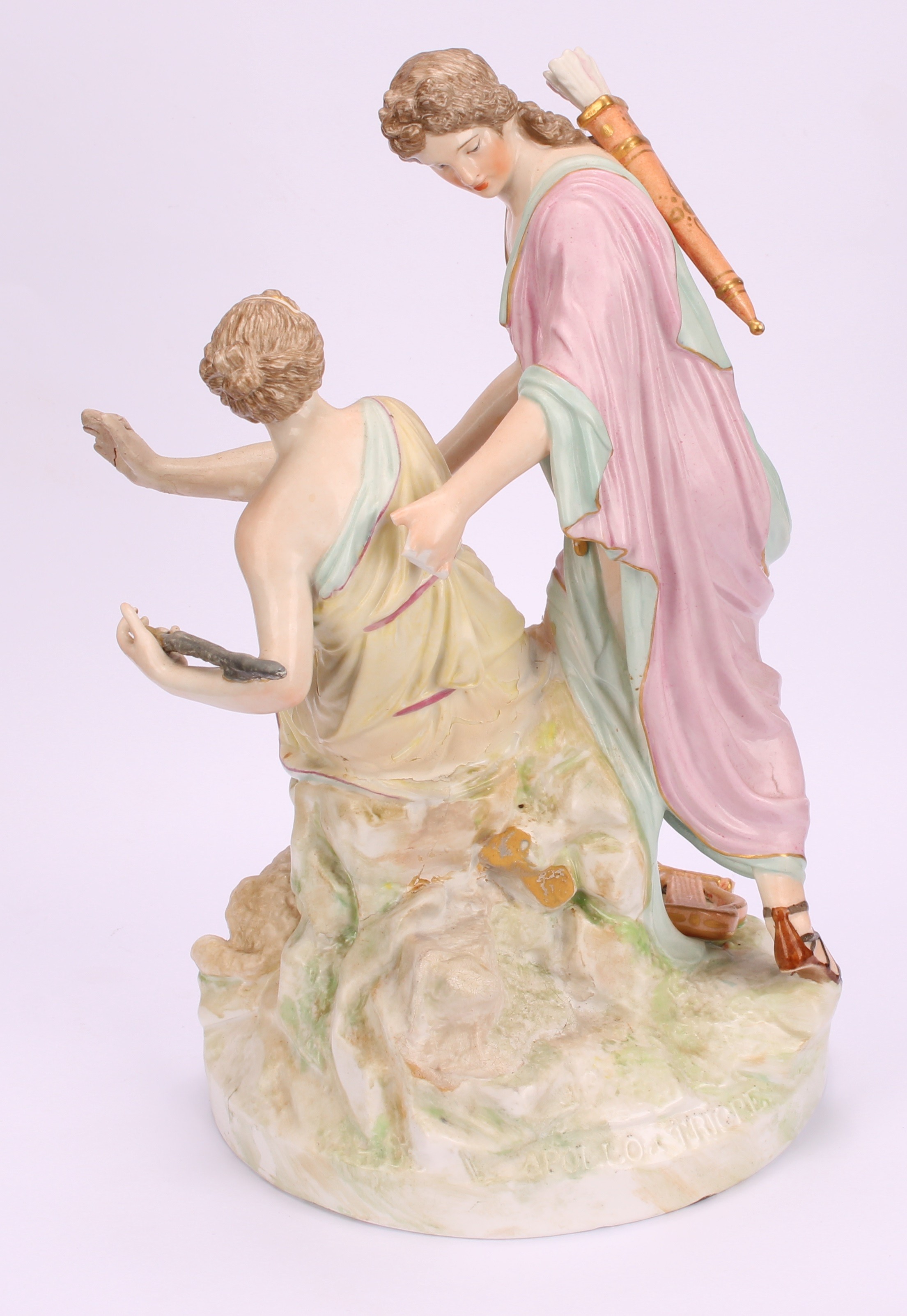 A 19th century K.P.M. Berlin porcelain figure group, Luna-Endimio, depicting Diana and shepherd, - Image 5 of 10