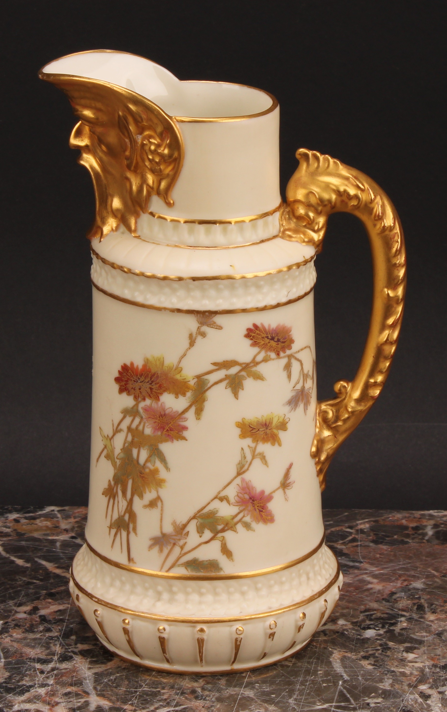 A Royal Worcester jug, decorated in the Aesthetic manner with flowers and foliage in muted tones, - Image 2 of 6