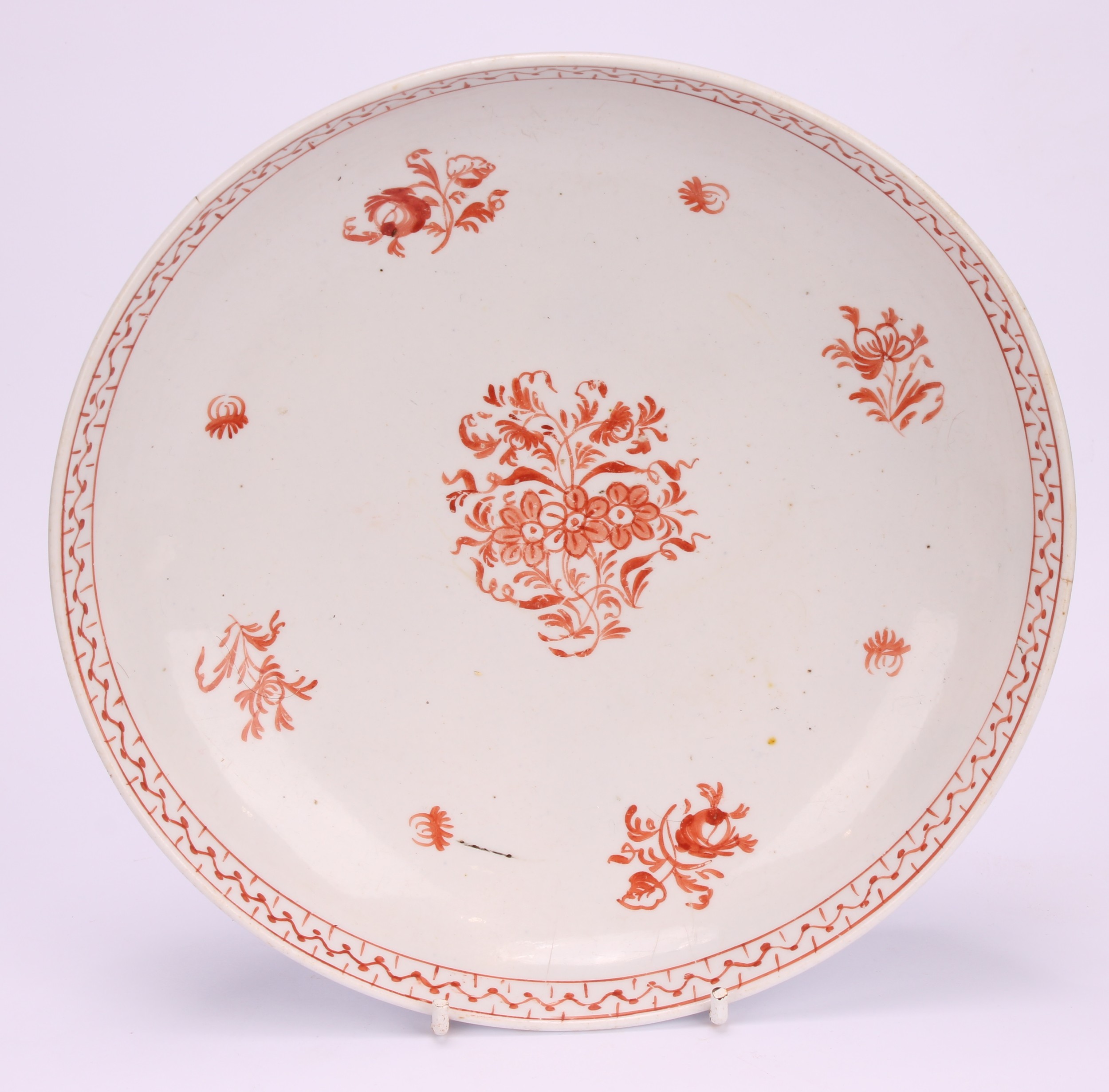 A pair of Worcester Barr Flight and Barr circular plates, painted with red flowers between scrolling - Image 5 of 7