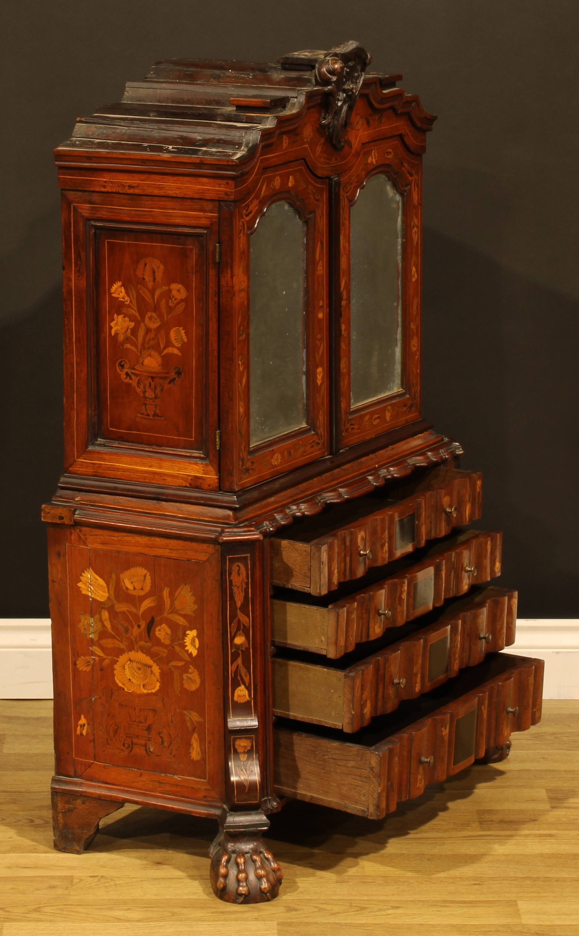 Miniature Furniture - an unusual 19th century Dutch marquetry arc-en-arbalète enclosed collector’s - Image 3 of 5