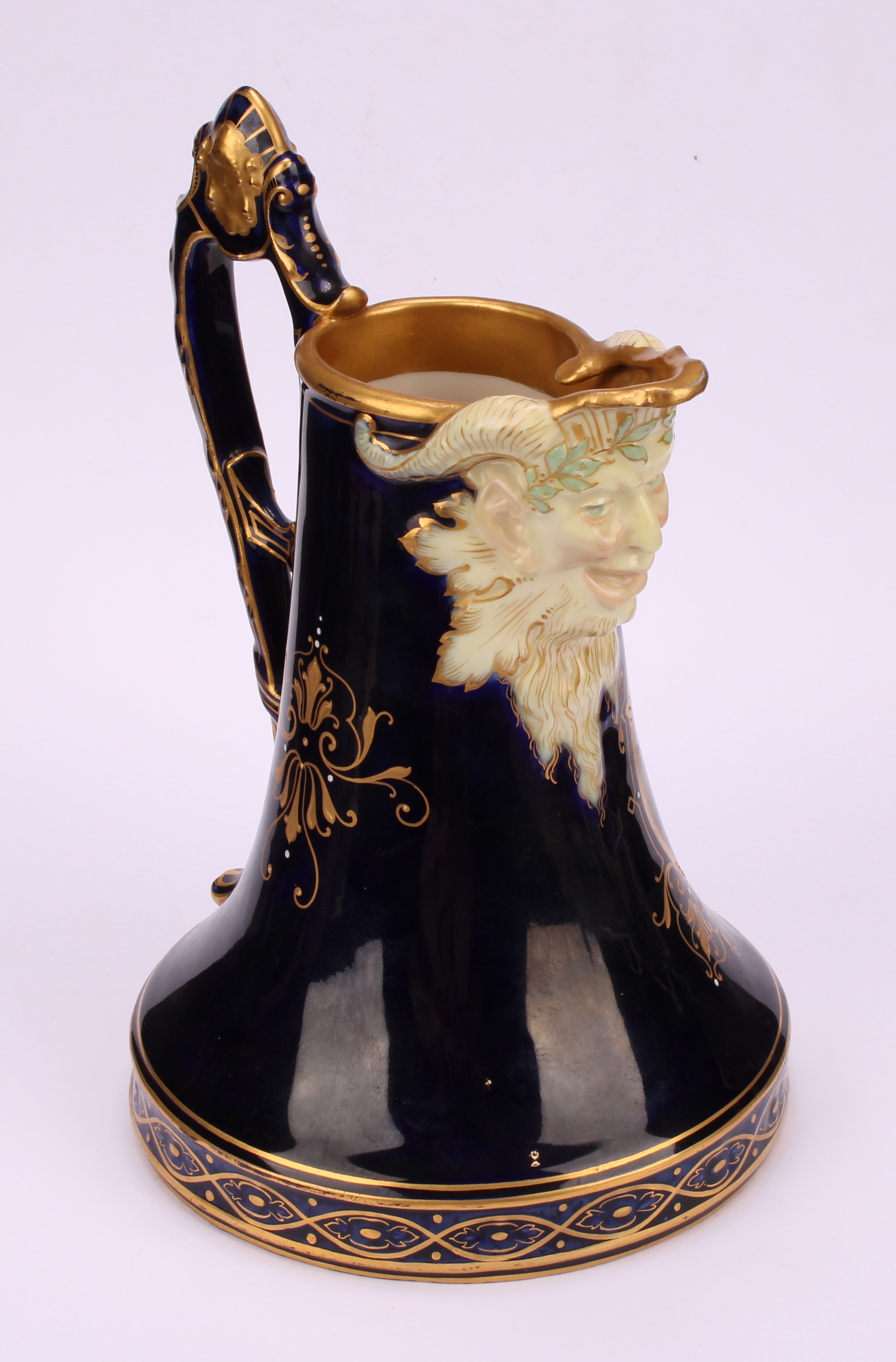 A Vienna porcelain jug, the central oval cartouche painted with Cupid and Psyche, Bacchic mask spot, - Image 3 of 5