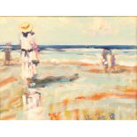 Ross Foster (contemporary British school) At the Seaside, signed, oil on board, 21cm x 27cm