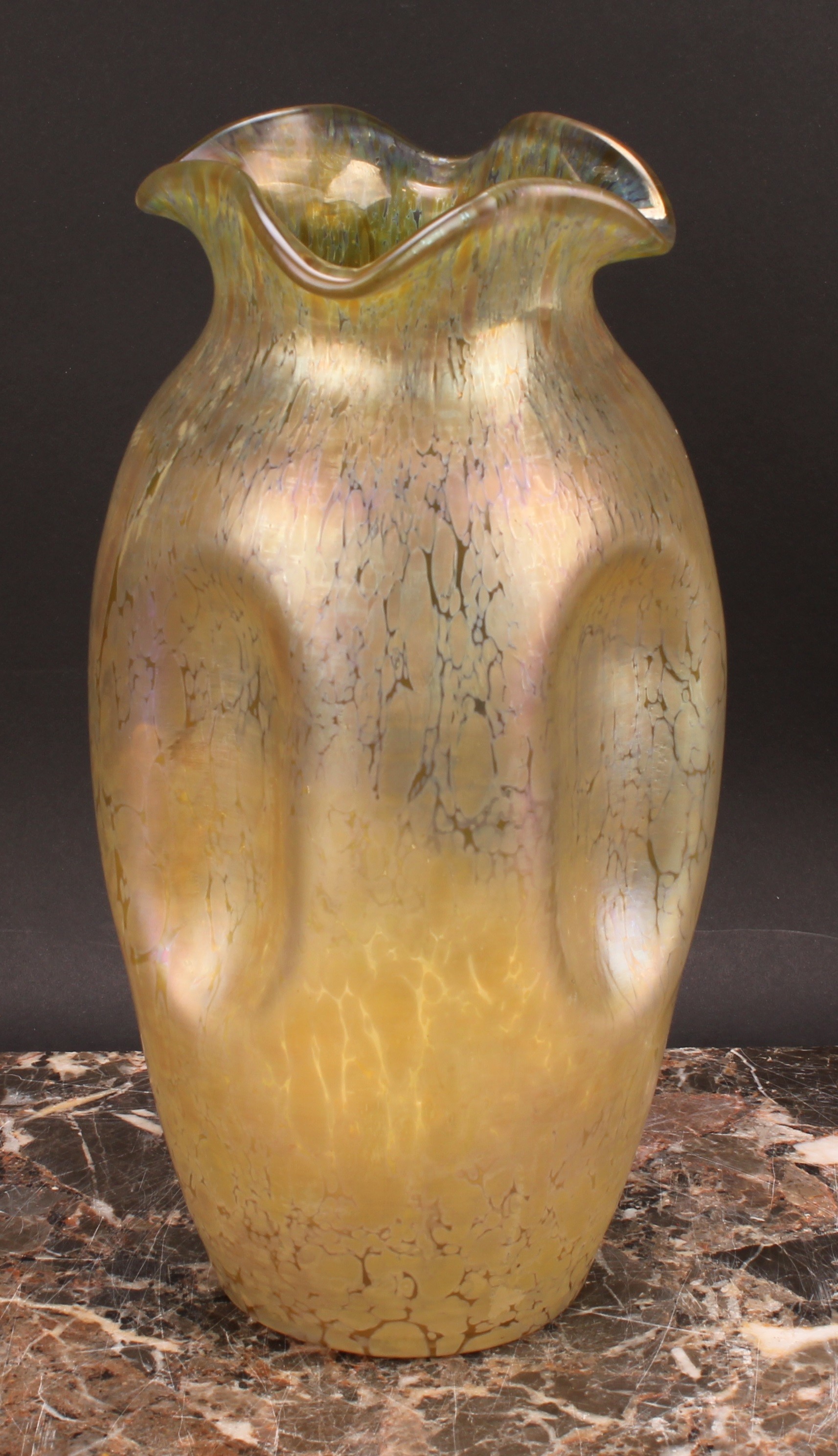 A Loetz Art Nouveau pinched ovoid vase, wavy everted rim, 28cm high, c.1905 - Image 3 of 3