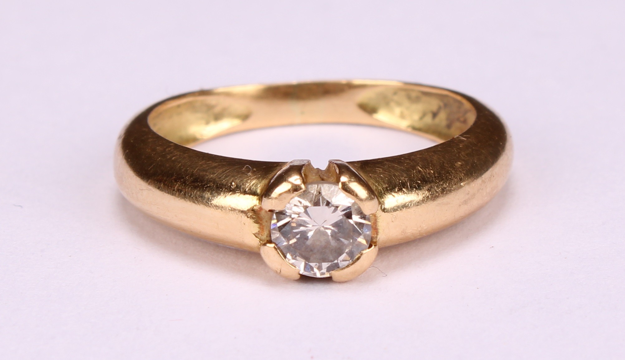 A diamond solitaire ring, round brilliant cut diamond appro 0.35ct, unmarked yellow gold shank, size - Image 4 of 4