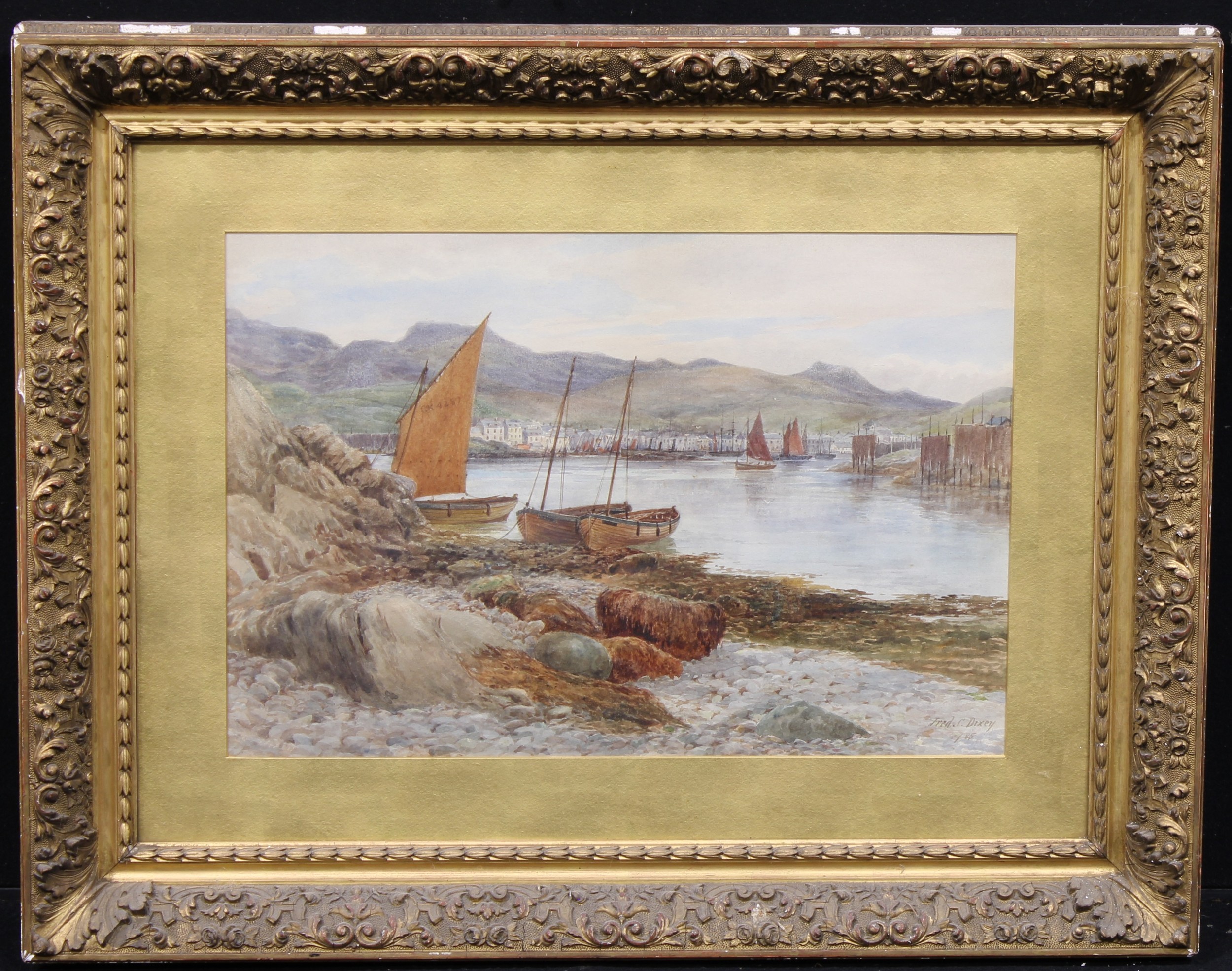 Frederick Charles Dixey (fl.1877-c.1920) Quiet Harbour, signed and dated 85, watercolour, 35cm x - Image 2 of 4